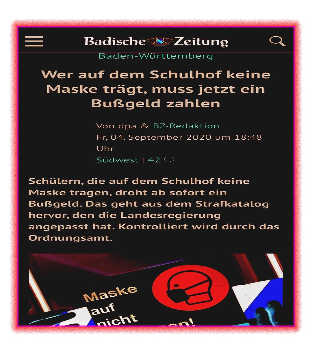 bussgeld-maske-schulhof Menschlichkeit, gedisst!